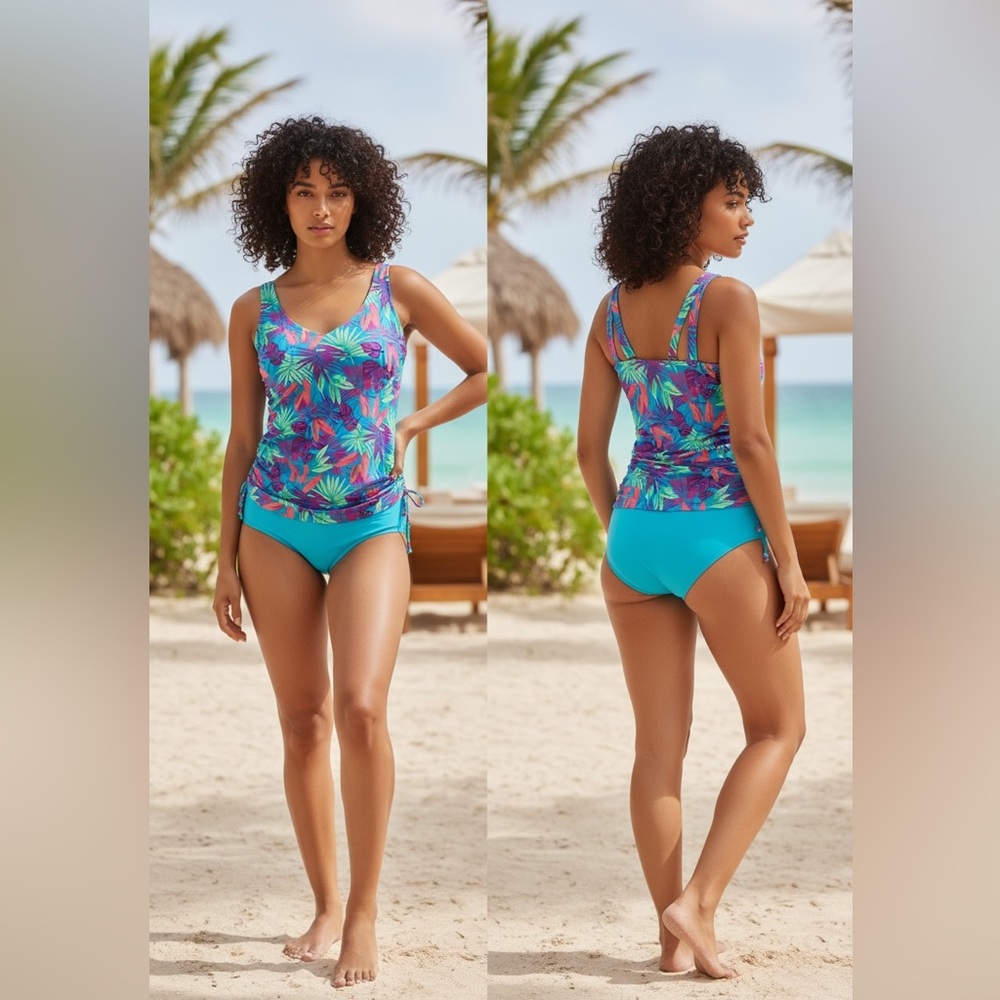 Lands end v neck underwire tankini swimsuit top size 2 petite